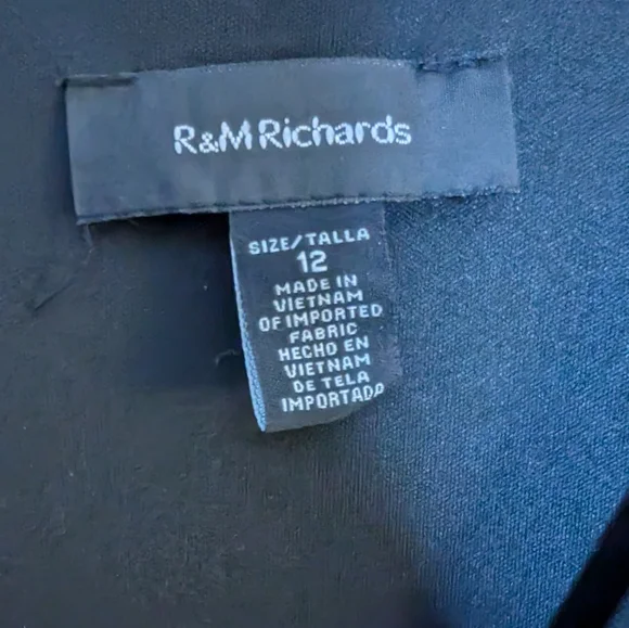 R&M Richards Black V-Neck Midi Dress with Rhinestone Buckle Size 12 - Picture 4 of 6